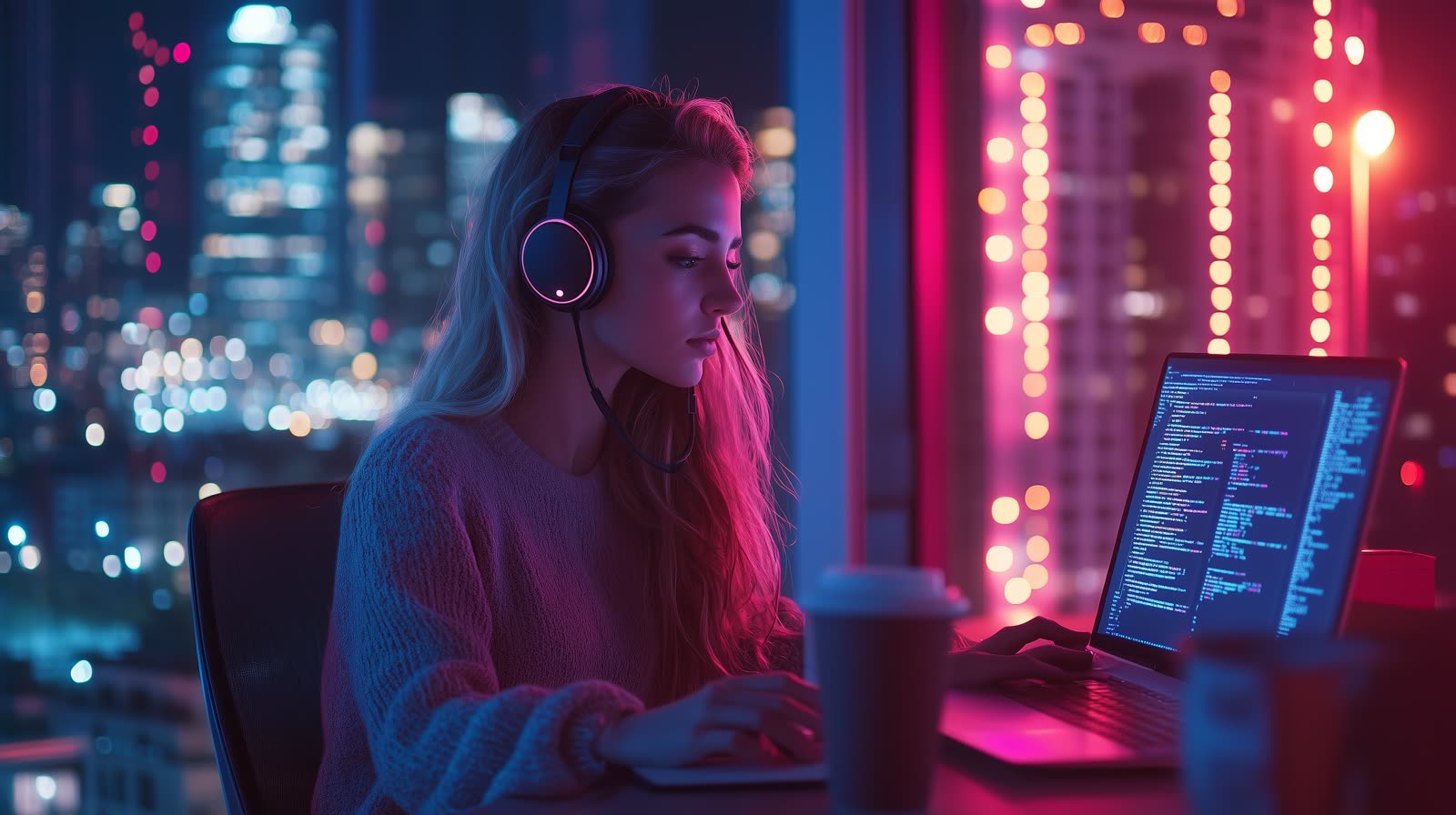 Engineer aan het werk met code op een laptop